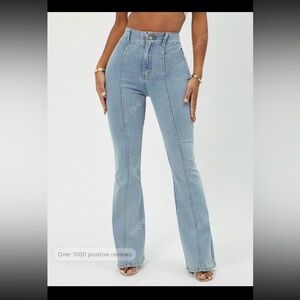 NWT SHEIN X Sanya High Waist Flare Leg Jeans Light Wash W31 L32 Stretchy Jeans